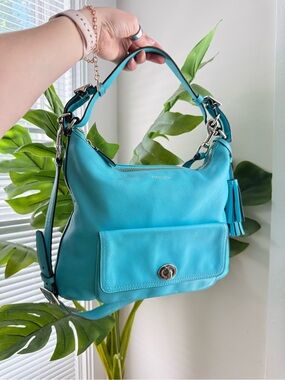 Coach Turquoise Leather Shoulder Bag with Tassel